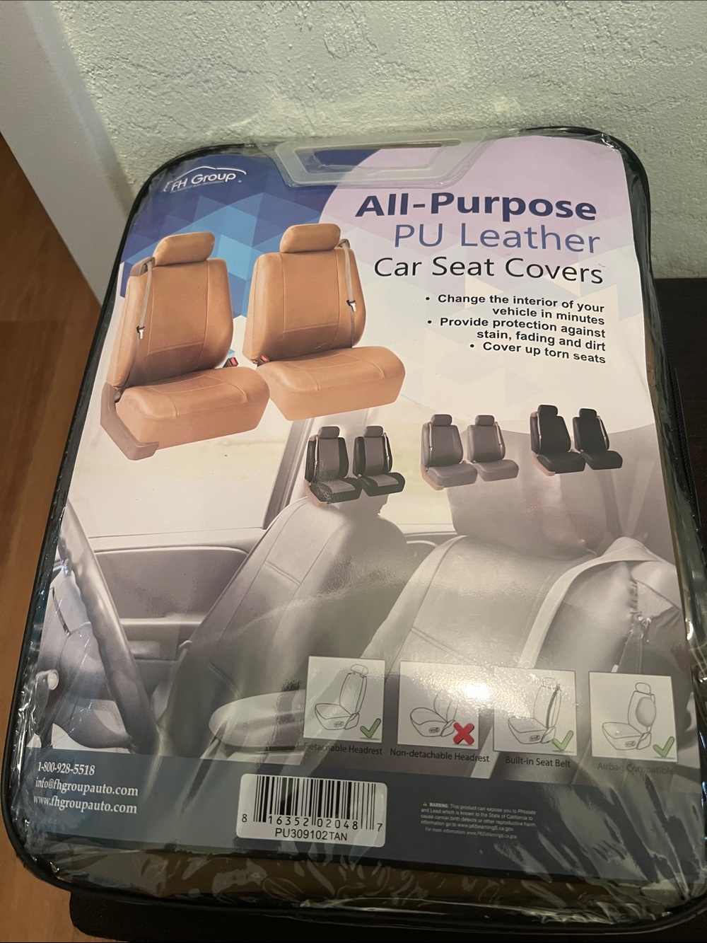 #2092**FH Group All-Purpose PU Leather Car Seat Covers - Tan - Picture 3 of 14